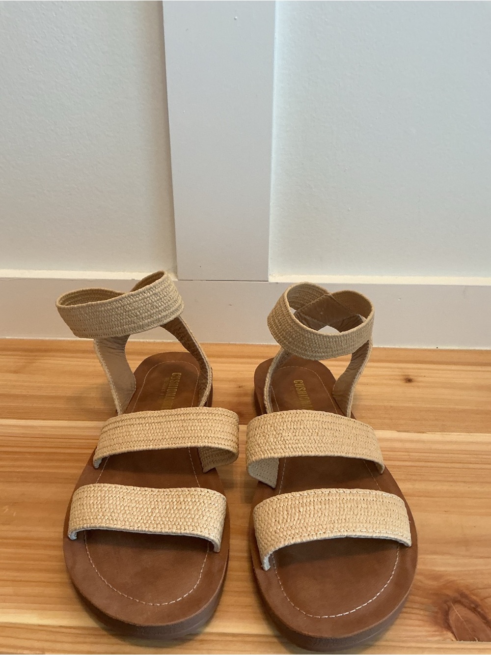 Women's Beige Woven Ankle-Strap Sandals